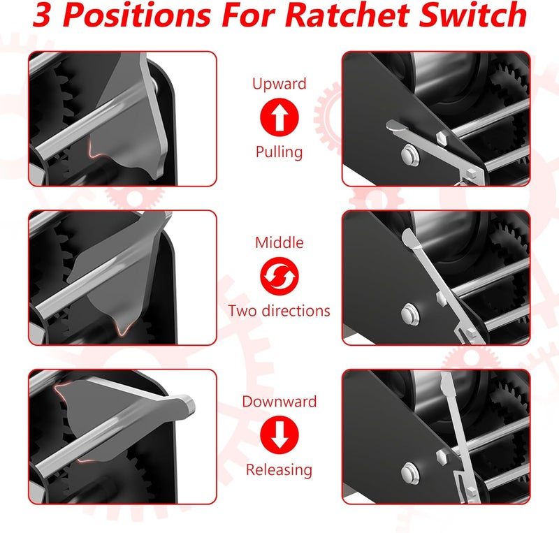 ROMON 3500lbs Boat Trailer Winch with 33 Foot Polyester Belt, 2-Way Ratchet 4:1/8:1 Gears, Portable Winch for Boats, Trucks, Trailers, Rv, ATV, Jet Skiing, Manual Crank Winch Come with 2 Gloves - Image 5